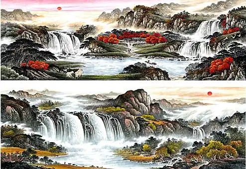 书画名家秋天山水画大写意寓意祥瑞的大尺国画山水花鸟收藏馈赠佳品