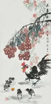潘金松国画花鸟作品赏析色彩艳丽,动感鲜活,寓意吉利