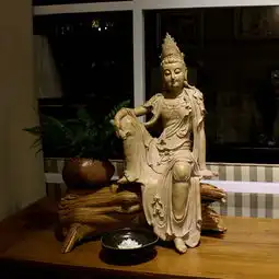 新中式仿木雕佛头自在观音菩萨禅意佛像摆件客厅博古玄关墙办公室