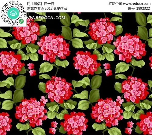 黑底的插画绣球花和绿叶底纹psd素材免费下载编号1892322红动网