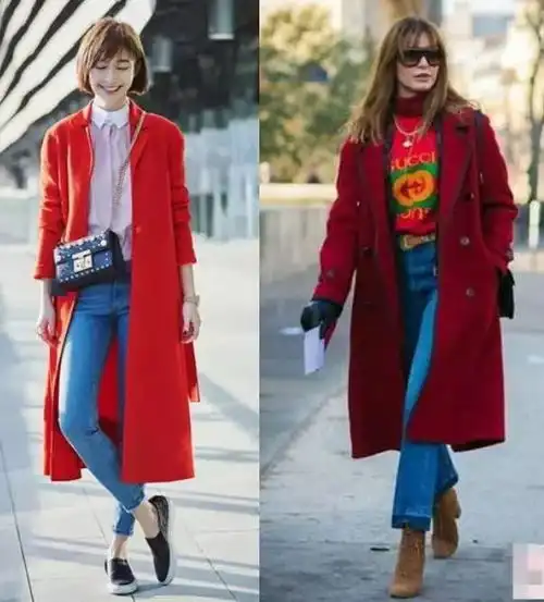 女人穿红色大衣怕太显眼学会这样搭配,洋气又显白,很上档次