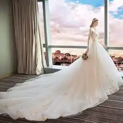 修身显瘦新款抹胸秋婚纱礼服大码新娘拖尾公主梦幻欧美宫廷齐地
