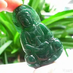 a货翡翠好种水润满绿翡翠观音挂件