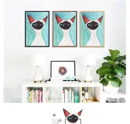 起贝猫咪装饰画小清新现代简约沙发背景墙画儿童房床头画卡通卧室挂画暹罗猫