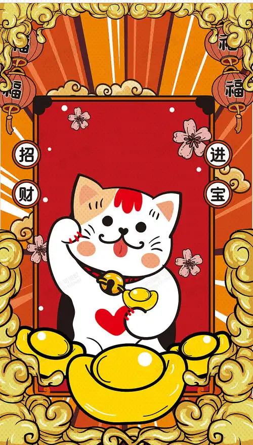 阿茹插画发财猫插画原创微信红包封面