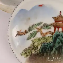 景德镇老厂货瓷器手绘山水图印泥盒