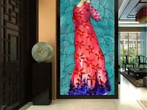 红色连衣裙女人的背影海浪纹理现代玄关壁画图片素材效果图下载其他大全特殊材质编号17753360