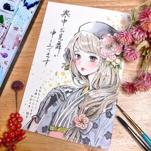 水彩插画丨日式淡雅小清新水彩动漫少女,仙气十足
