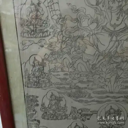 德格印经院藏纸佛教图木刻版画一张德格印经院藏纸印章原裱镜框,96x58