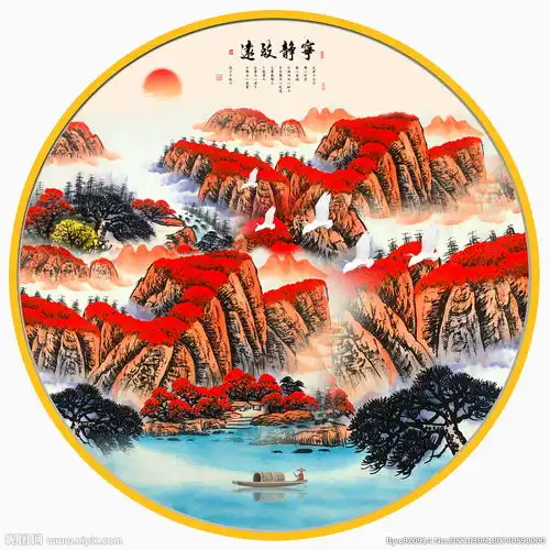 新中式鸿运当头山水装饰画图片