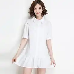 2017年夏季时尚新款白色中袖年轻女装中长款衬衫k7897