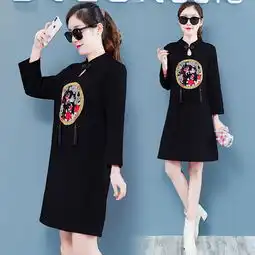 实拍裙子女旗袍式连衣裙中国风民族红色过年衣服女装打底a字裙