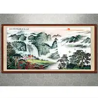 流水生财国画山水风景背景图