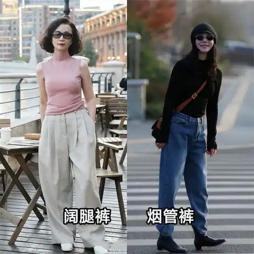50岁左右的女人裤子穿宽裙子过膝鞋子带跟,美得优雅又气质