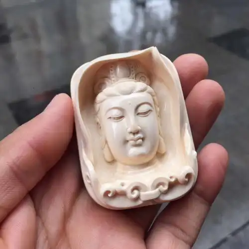 纯手工猛犸象牙观音牌子吊坠雕刻件小重山猛犸