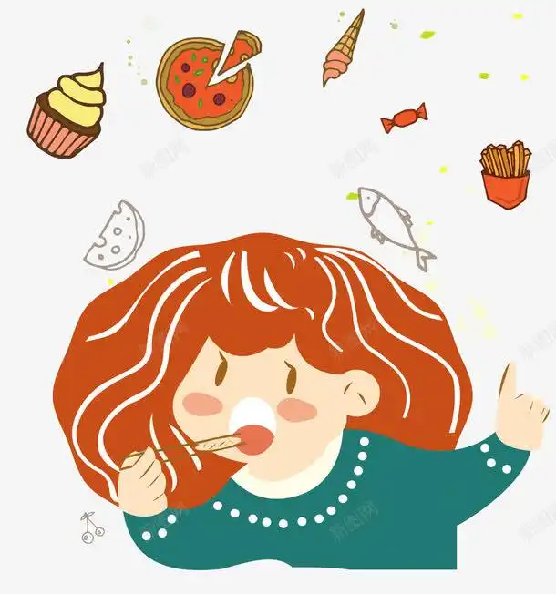 吃货女孩薯条西瓜饿了馋嘴鱼元素免抠png设计图片免费下载页面网页平面电商创意素材卡通西瓜素材
