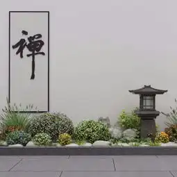 新中式绿植假山景观小品3d模型