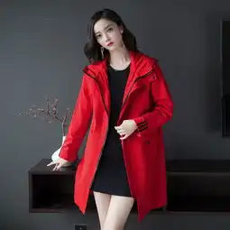长袖连帽红色风衣女中长款秋装女2018新款韩版春秋季外衣批发