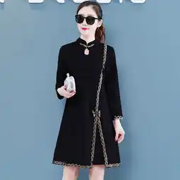 实拍裙子女旗袍式连衣裙中国风民族红色过年衣服女装打底a字裙